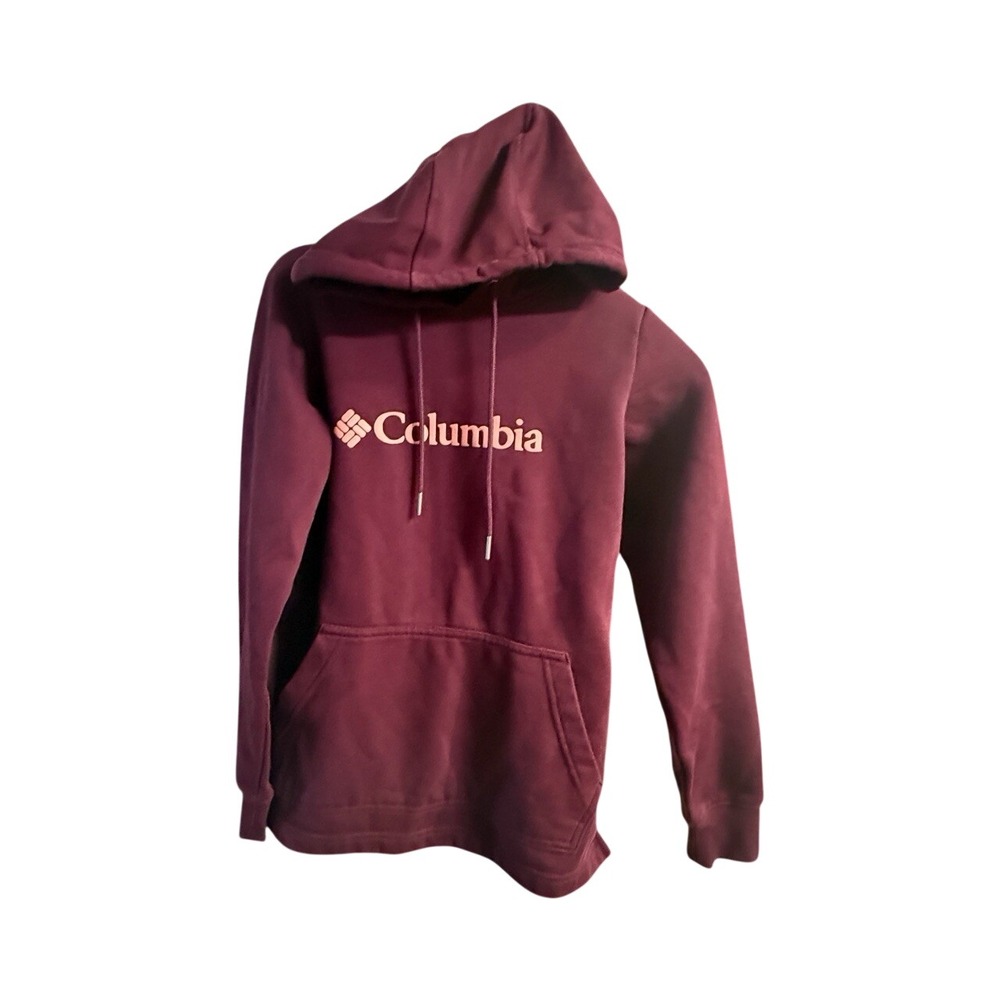 Columbia Womens Logo Pullover Hoodie Burgundy Maroon Fleece Sweatshirt Outdoor